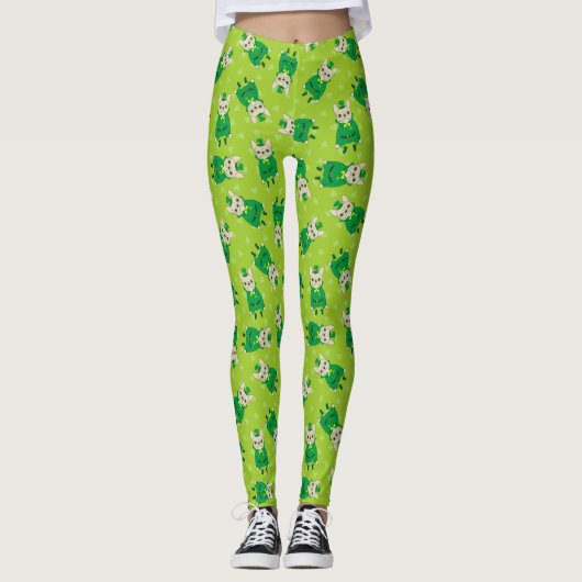 Leggings Frenchie mignon chanceux le jour de St Patrick (Devant)