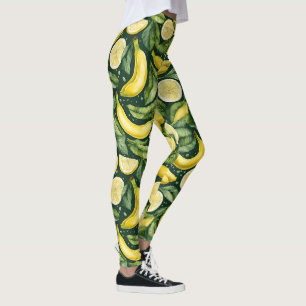 Leggings Fresches bananes et tranches de citron Art aquarel
