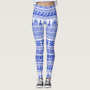 Leggings Fret grec, Motif méditerranéen, Bleu
