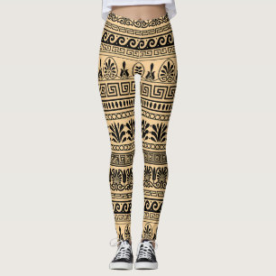 Leggings Fret grec, Motif méditerranéen, Brown