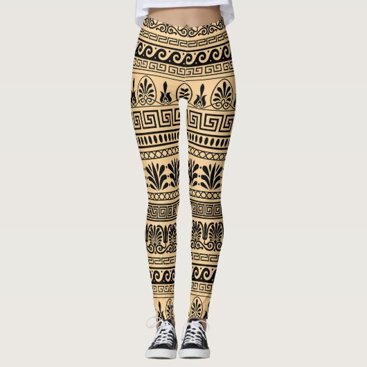 Leggings Fret grec, Motif méditerranéen, Brown (Devant)