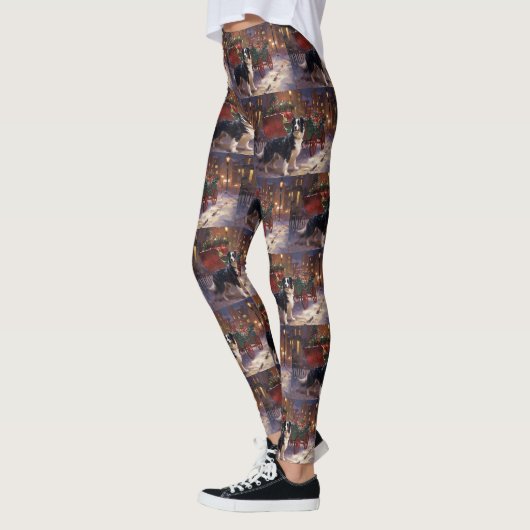 Leggings Frontière Collie Festive de Noël (Gauche)