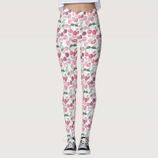 Leggings Fruit de cerise rouge élégant (Devant)