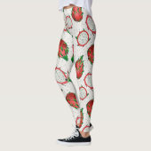 Leggings Fruit de dragon rouge sur blanc (Gauche)