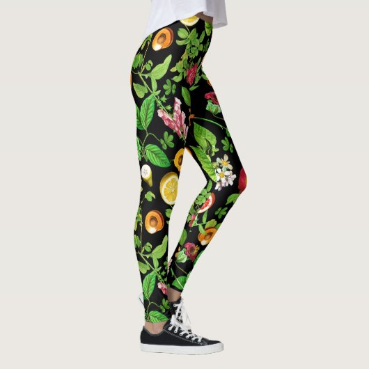 Leggings Fruits And Leaves Pattern On Black (Droite)