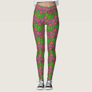 Leggings Fuchsia Fleurs sauvages roses dans un champ