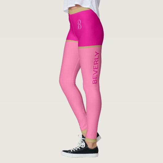 Leggings Fuchsia Monogrammed Shorts Pink Tights Gold Bordur (Gauche)