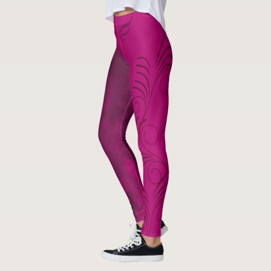 Leggings Fuchsia rose et mélange noir/Motif/spirale/ailes (Gauche)