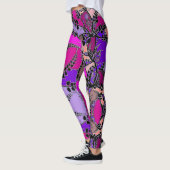 Leggings Fuchsia rose violet lavande noir Feuilles Abstrait (Gauche)