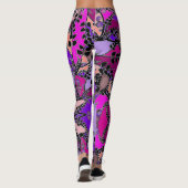Leggings Fuchsia rose violet lavande noir Feuilles Abstrait (Dos)