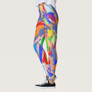 Leggings Fun Abstract Design Rouge Bleu Rose Or