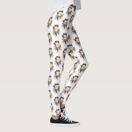 Leggings Fun Blue et Orange Frog Motif (Droite)