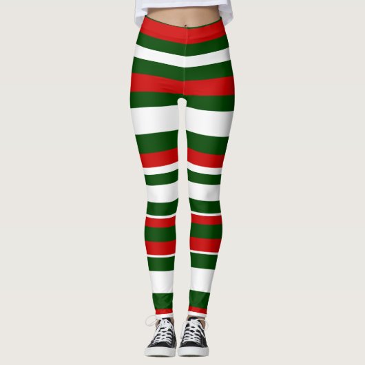 Leggings Fun Christmas Deck the Halls Crew Red Green Stripe (Devant)