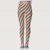 Leggings Fun festif rouge vert sucre de canne rayures (Devant)