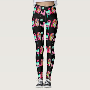 Leggings Fun Fifties Jukebox Music Players Motif