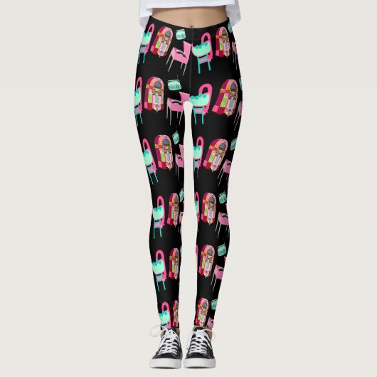 Leggings Fun Fifties Jukebox Music Players Motif (Devant)