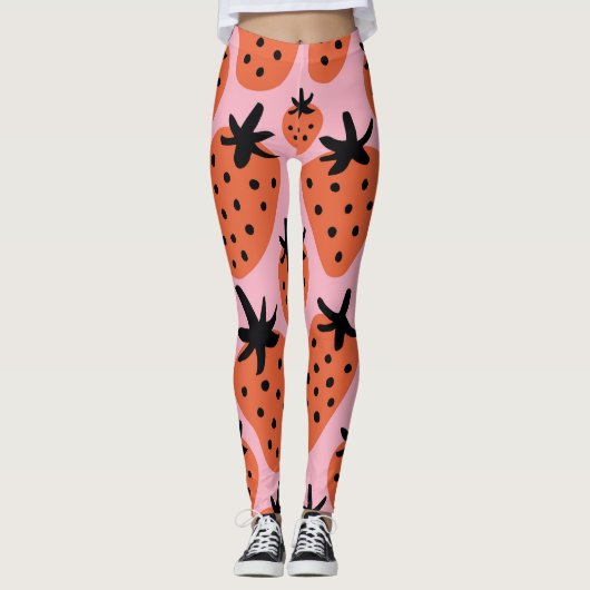 Leggings Fun fraise, design artisanal sans couture. (Devant)