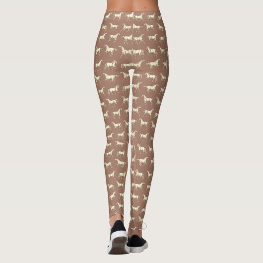 Leggings Fun Girly Brown Beige Galloping Horses (Dos)