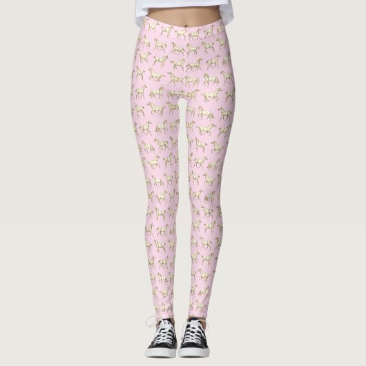 Leggings Fun Girly Galloping Horses Beige Rose (Devant)