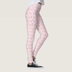 Leggings Fun Girly Galloping Horses Beige Rose