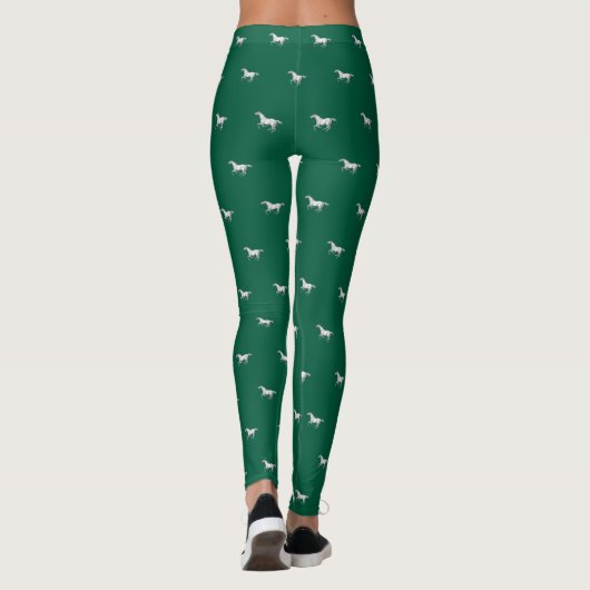 Leggings Fun Girly Hunter Green Galloping Horse Pattern (Dos)