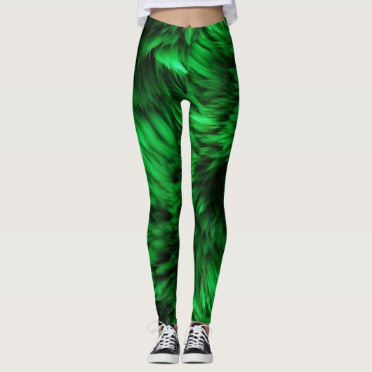 Leggings Fun Green faux monstre texture fourrure (Devant)