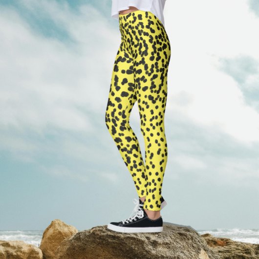 Leggings Fun Noir Neon Jaune Pois Motif dalmate