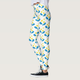 Leggings Fun Pickleball Blue Yellow Motif