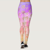 Leggings Fun Purple Rose Jaune Faux Foil Coeurs Or (Dos)