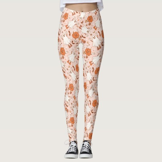 Leggings Fun Retro Ghost & Jack-O-Lantern Motif (Devant)