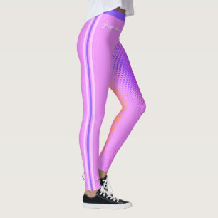 Leggings Fun rose et violet raypes avec votre nom sur rose