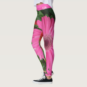 LEGGINGS FUN ROSE ROUGE GERBERA FLEURS DAISON FLORAL INITIA