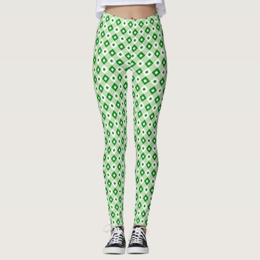 Leggings Fun St Patrick's Day Lucky Clover Green Plaid (Devant)