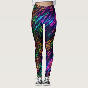 Leggings Fun tendance coloré Rainbow Fireworks Black Party