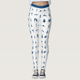 Leggings Fun Zen Yoga Poses Bleu Blanc Méditation