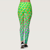 Leggings Fundo de traços em cores, quadrados verde azulado. (Dos)
