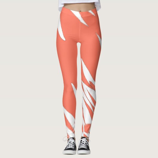 Leggings Funky Abstrait Art Coral Blanc (Devant)