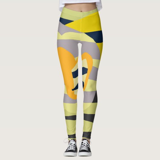 Leggings Funky Abstrait Art Pale Pastel Charcoal Yellow (Devant)