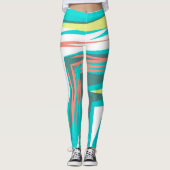 Leggings Funky Abstrait Art Pastel Turquoise Blanc (Devant)