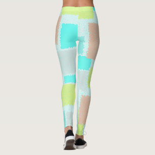 Leggings Funky Abstrait Art Pastel Turquoise Jaune