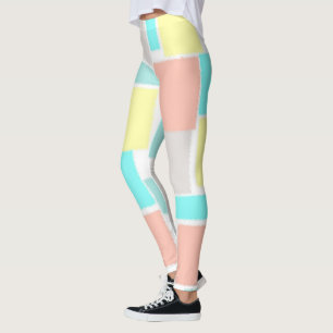 Leggings Funky Abstrait Art Pastel Turquoise Jaune