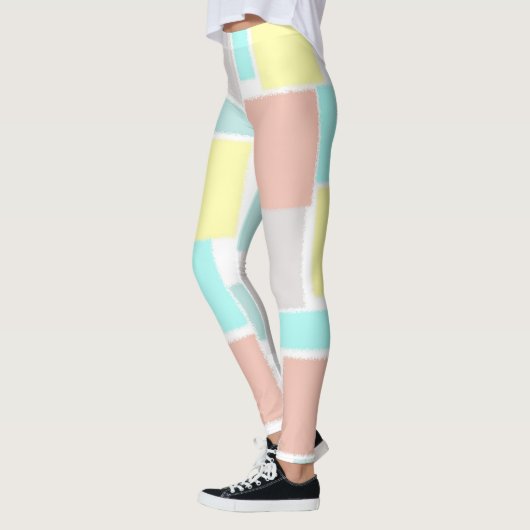 Leggings Funky Abstrait Art Pastel Turquoise Jaune (Gauche)