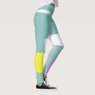 Leggings Funky Art Abstrait Turquoise Pink Pastel Theme Leg