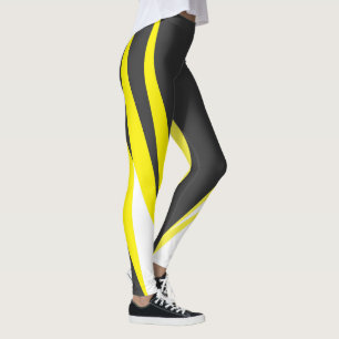 Leggings Funky Bold Abstrait Art Charcoal Jaune Blanc 
