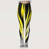 Leggings Funky Bold Abstrait Art Noir Jaune Blanc (Devant)
