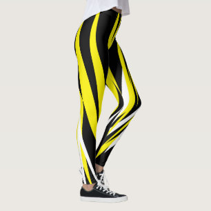Leggings Funky Bold Abstrait Art Noir Jaune Blanc