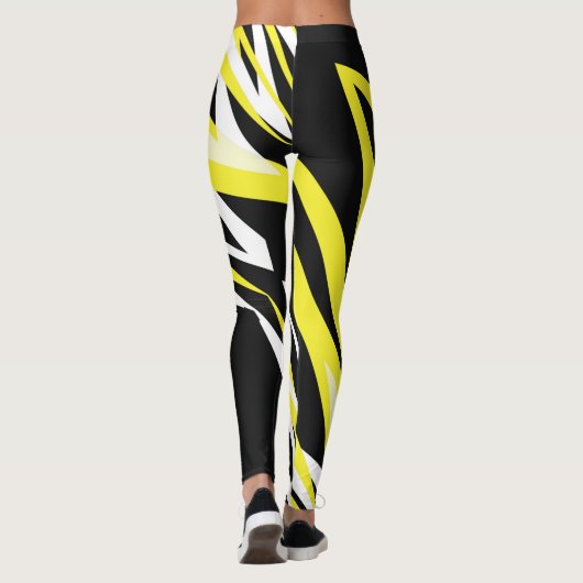 Leggings Funky Bold Abstrait Art Noir Jaune Blanc (Dos)