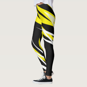Leggings Funky Bold Abstrait Art Noir Jaune Blanc