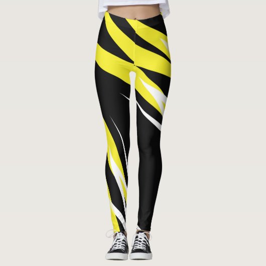 Leggings Funky Bold Abstrait Art Noir Jaune Blanc (Devant)