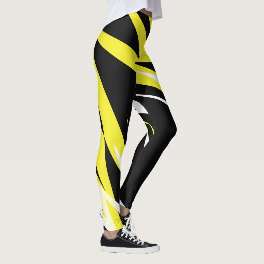 Leggings Funky Bold Abstrait Art Noir Jaune Blanc (Droite)